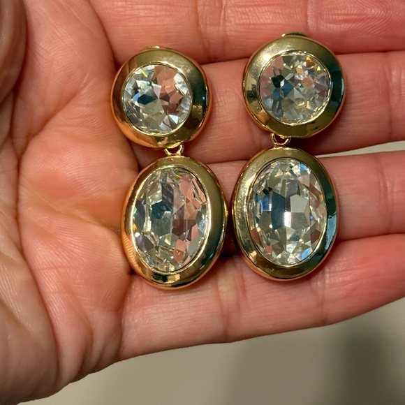 Gold and Silver Crystal Drop Earrings - Picture 6 of 6